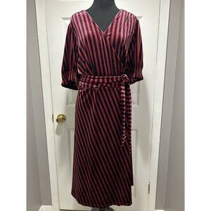 ModCloth Size 2X Timeless Embrace Velvet Midi Wrap Dress Burgundy Black Stripe